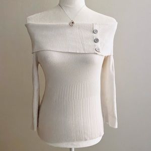 Off Shoulder White Sweater